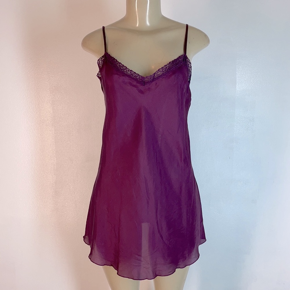 Johnny Was Deep Plum Lace-Trim Slip Chemise